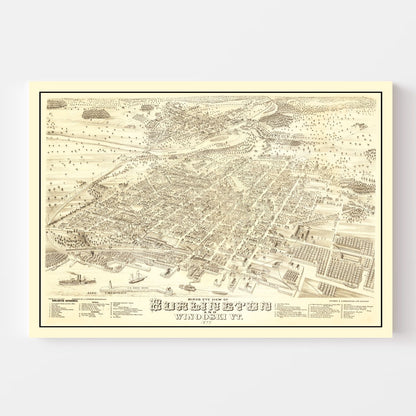 Vintage Map of Burlington, Vermont, 1877