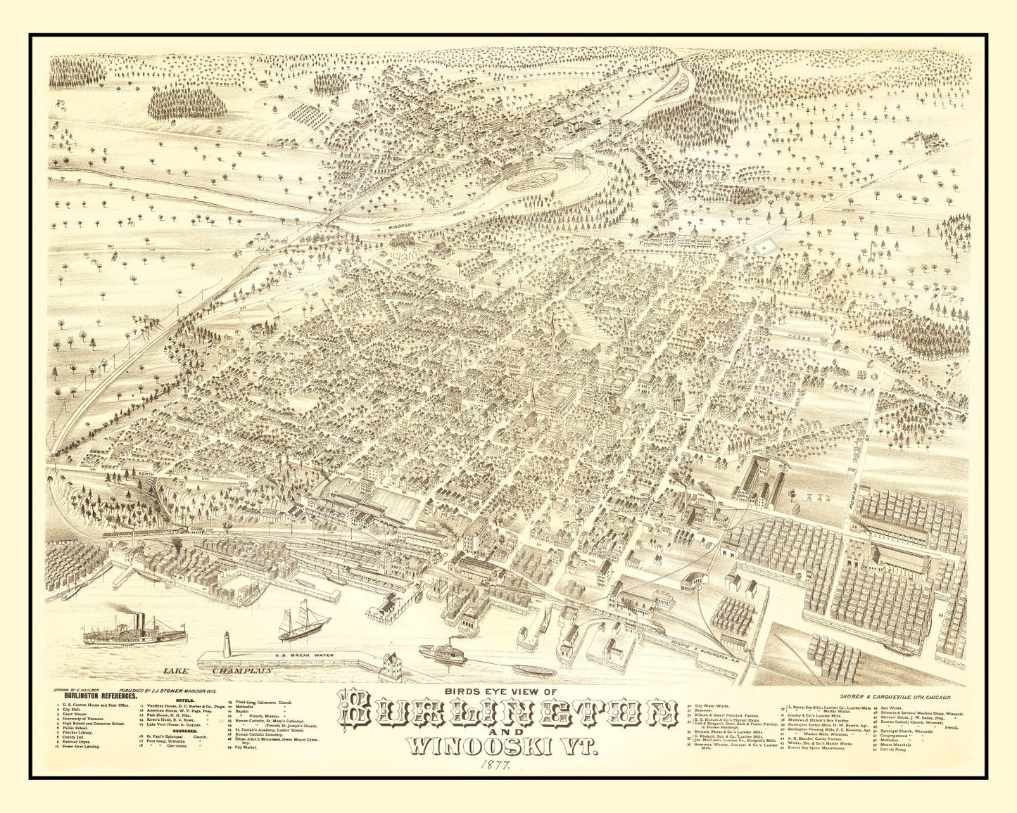 Vintage Map of Burlington, Vermont, 1877