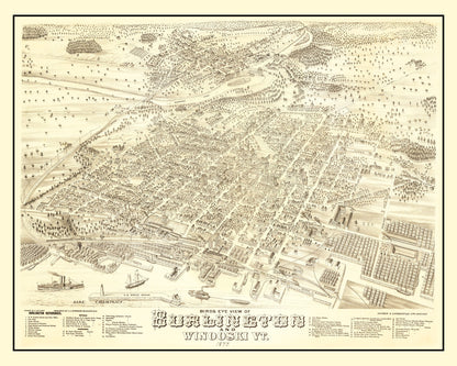 Vintage Map of Burlington, Vermont, 1877