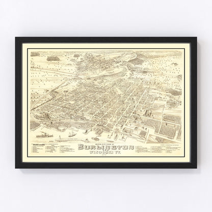 Vintage map of Burlington, Vermont, 1877, Chittenden County restored print
