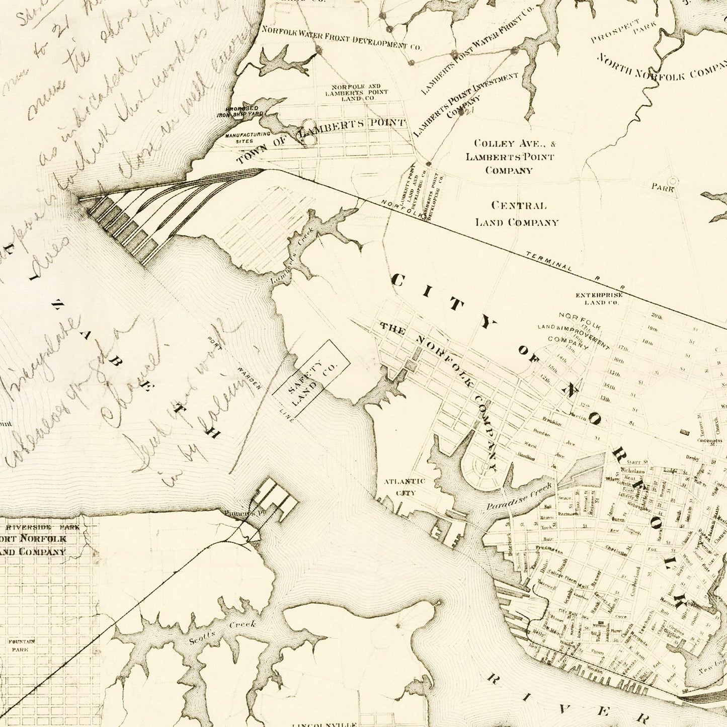 Vintage Map of Norfolk, Virginia, 1891 II