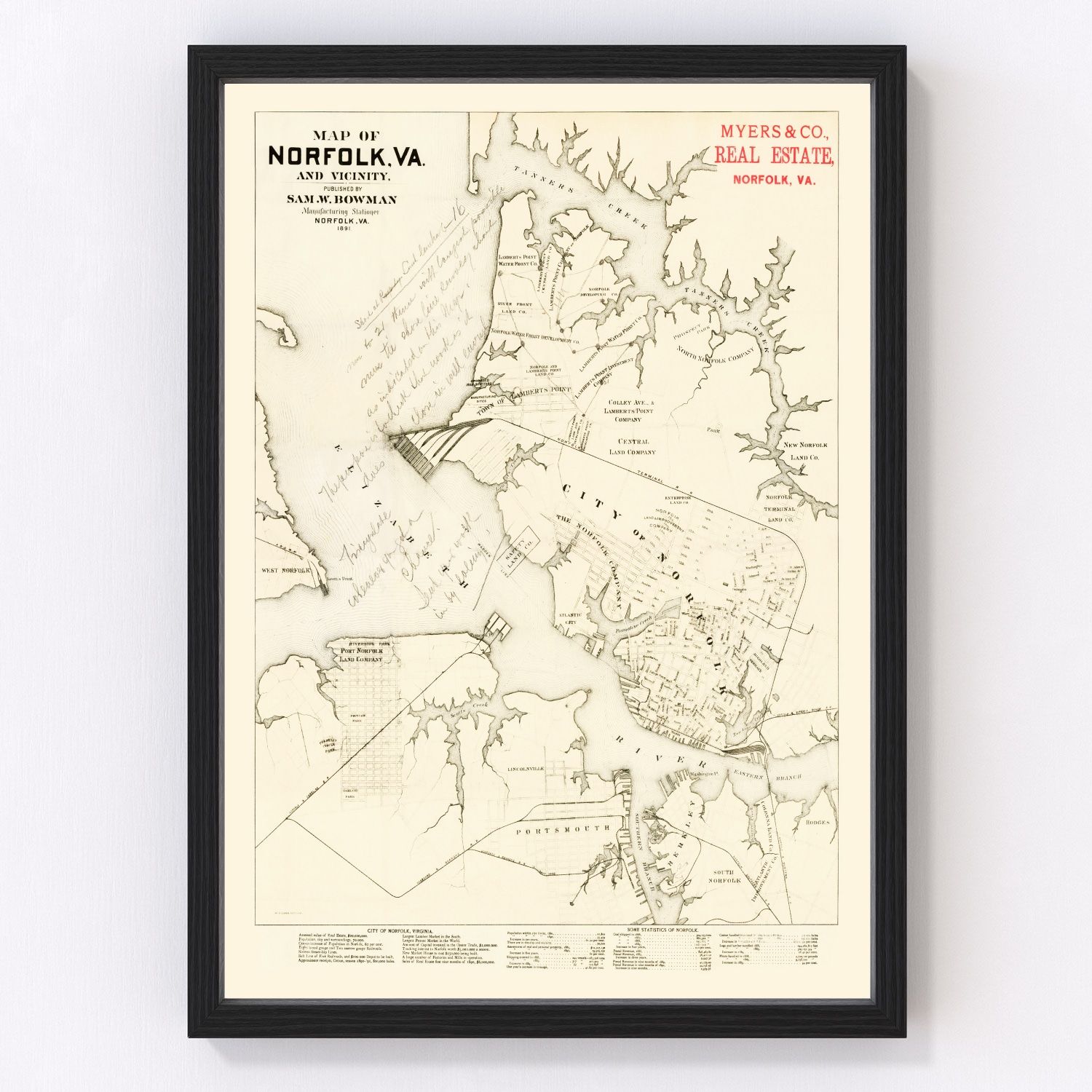 vintage map of Norfolk, Virginia, 1891