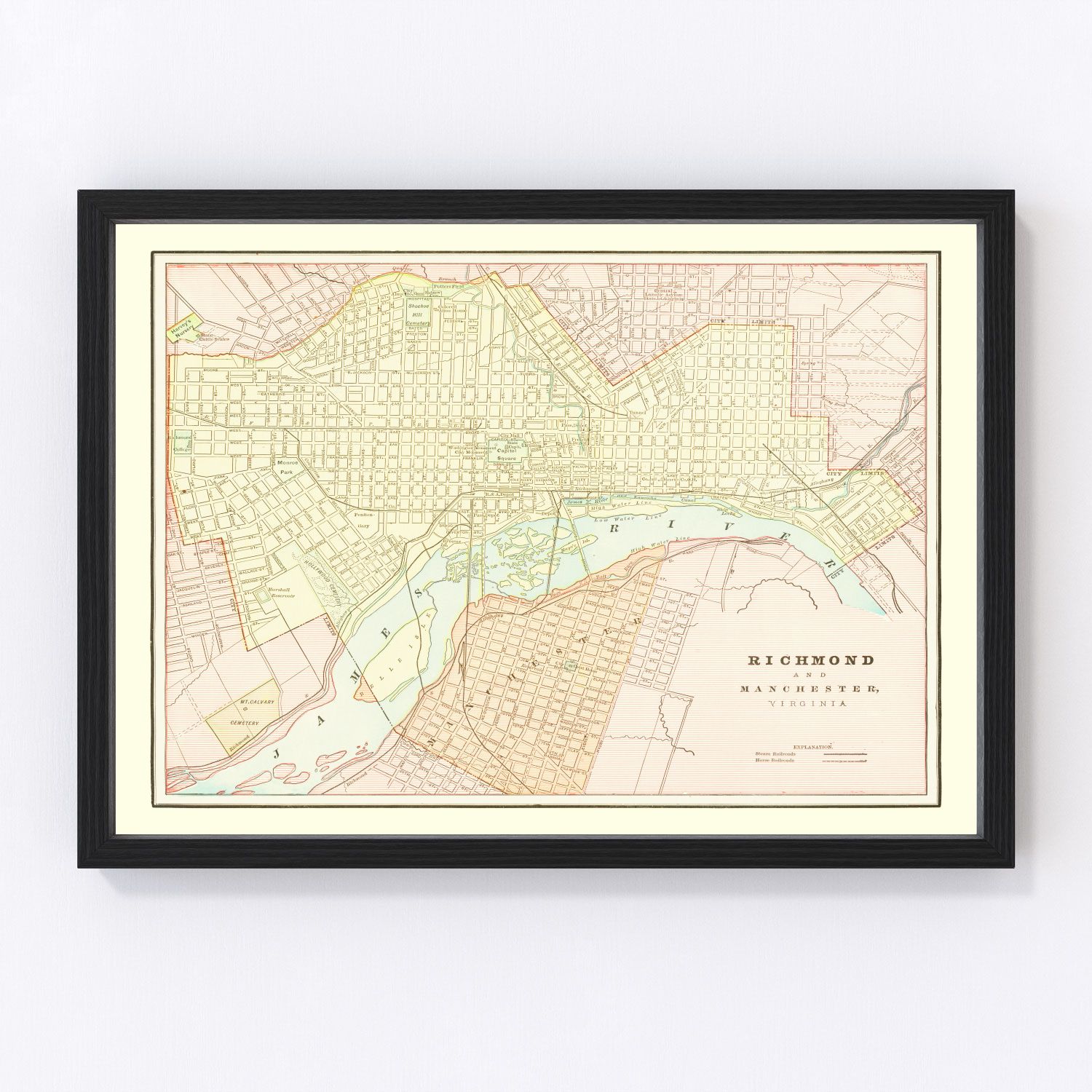 Vintage map of Richmond, Virginia, 1895