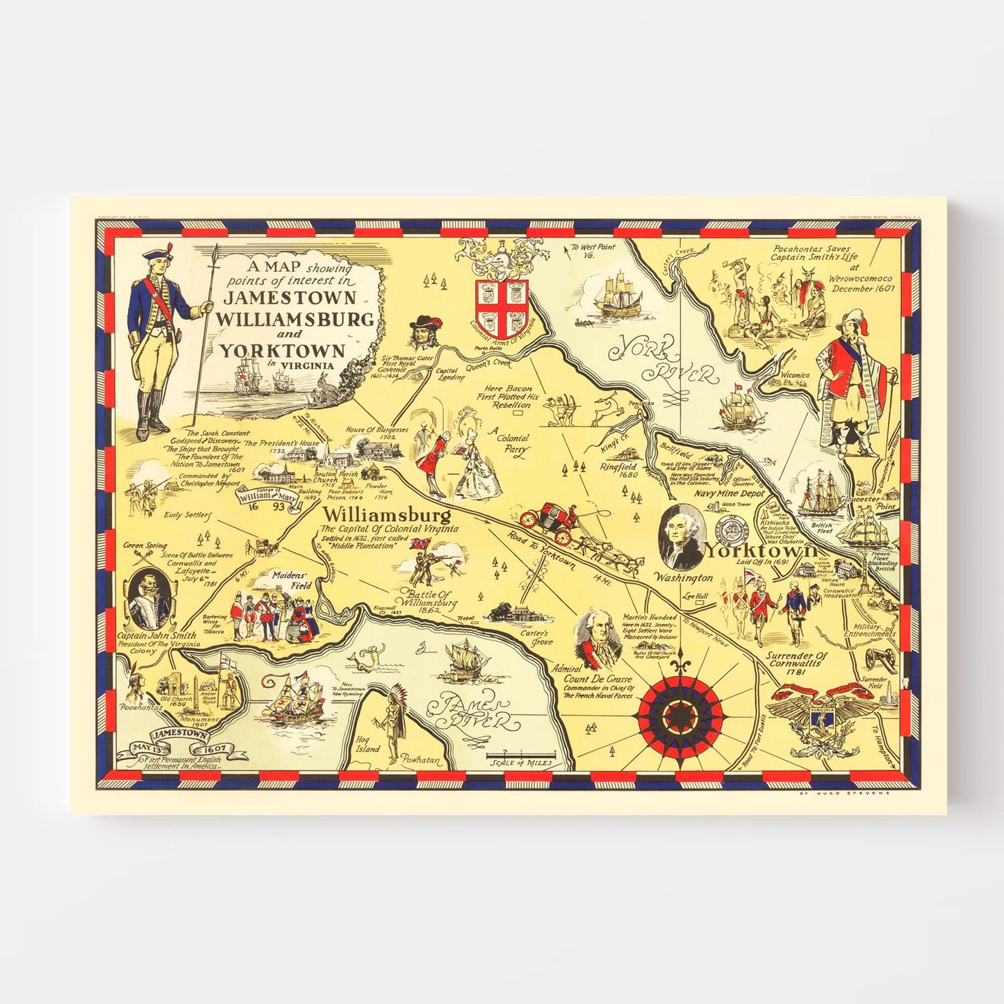 Vintage Map of Jamestown, James City County, Virginia, 1930