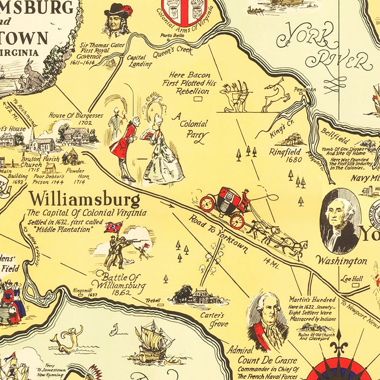 Vintage Map of Jamestown, James City County, Virginia, 1930
