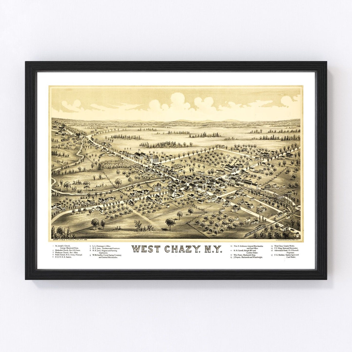 Vintage map of West Chazy, New York, 1899, Champlain Valley farm community