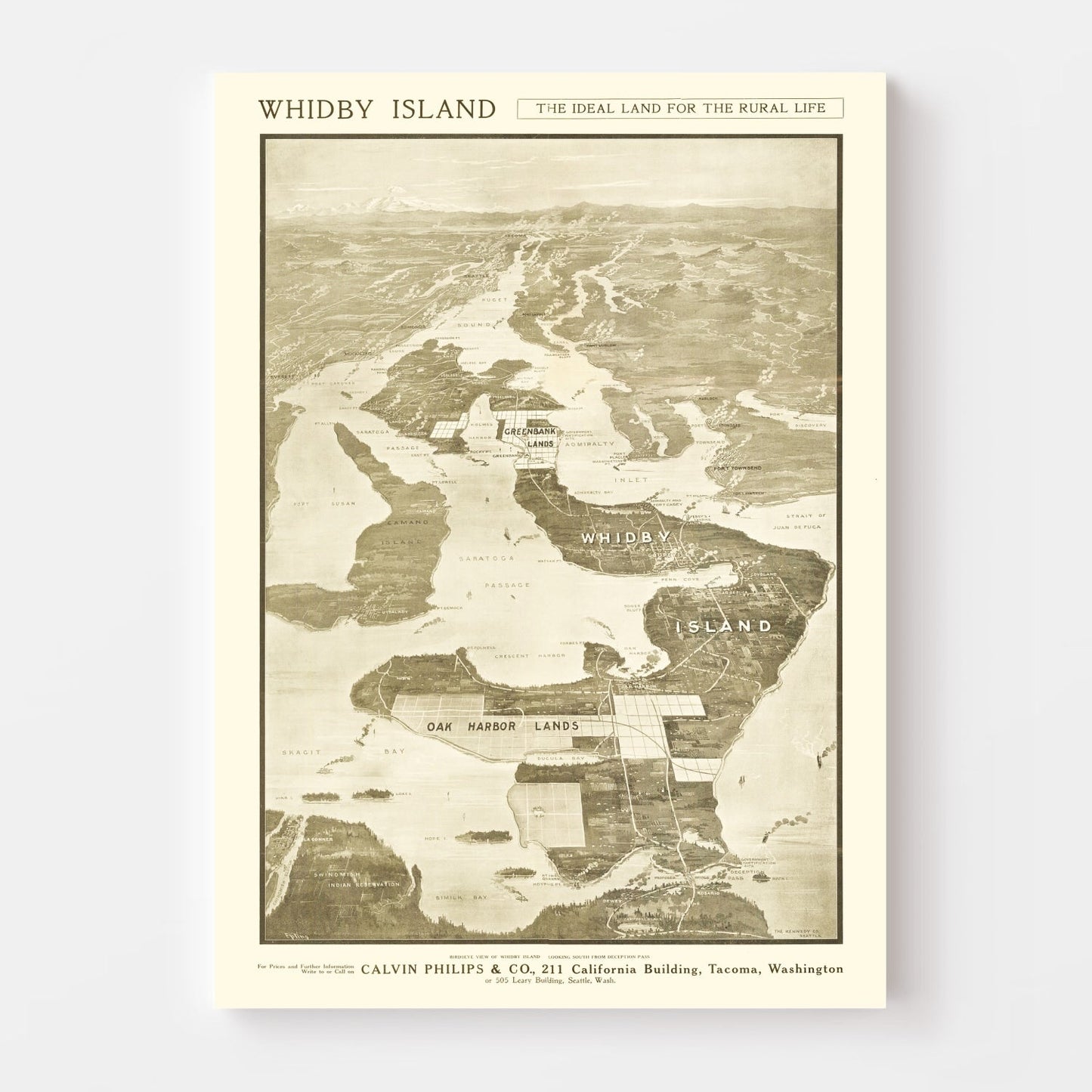 Vintage Map of Whidbey Island, Washington 1910