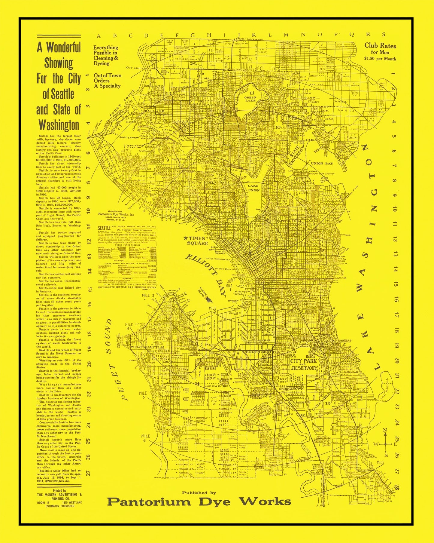 Vintage Map of Seattle, Washington, 1912
