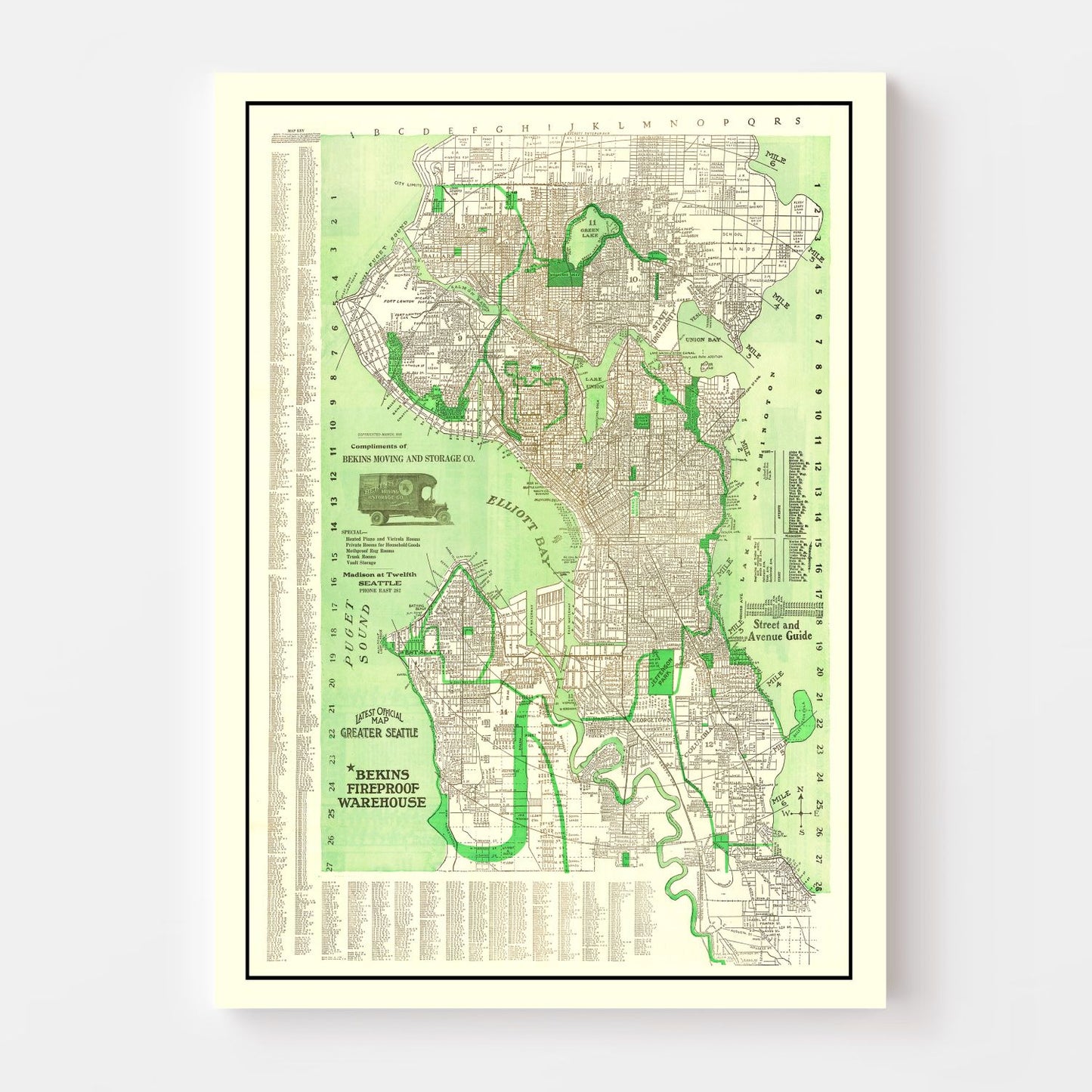 Vintage Map of Seattle, Washington, 1913