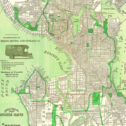 Vintage Map of Seattle, Washington, 1913