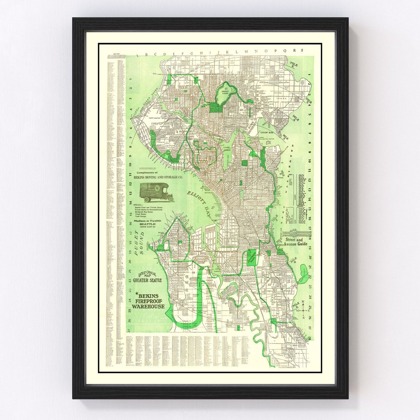 vintage map of Seattle, Washington, 1913