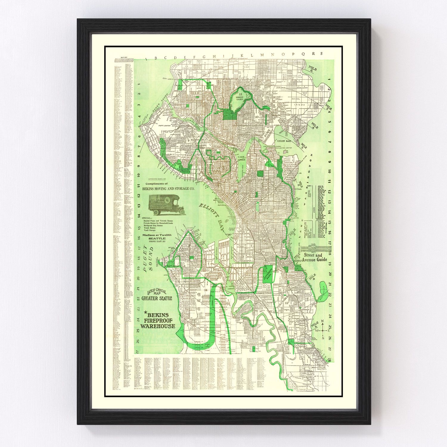 vintage map of Seattle, Washington, 1913