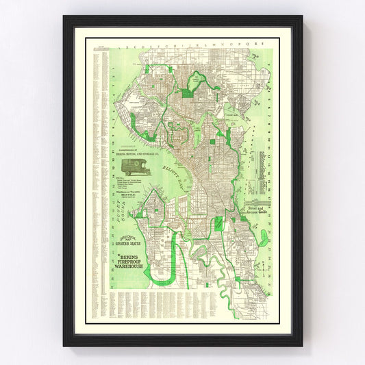 vintage map of Seattle, Washington, 1913