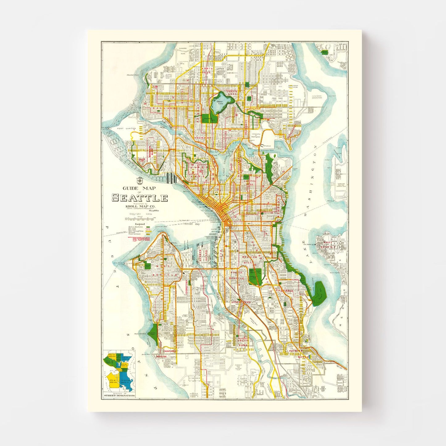 Vintage Map of Seattle, Washington, 1929