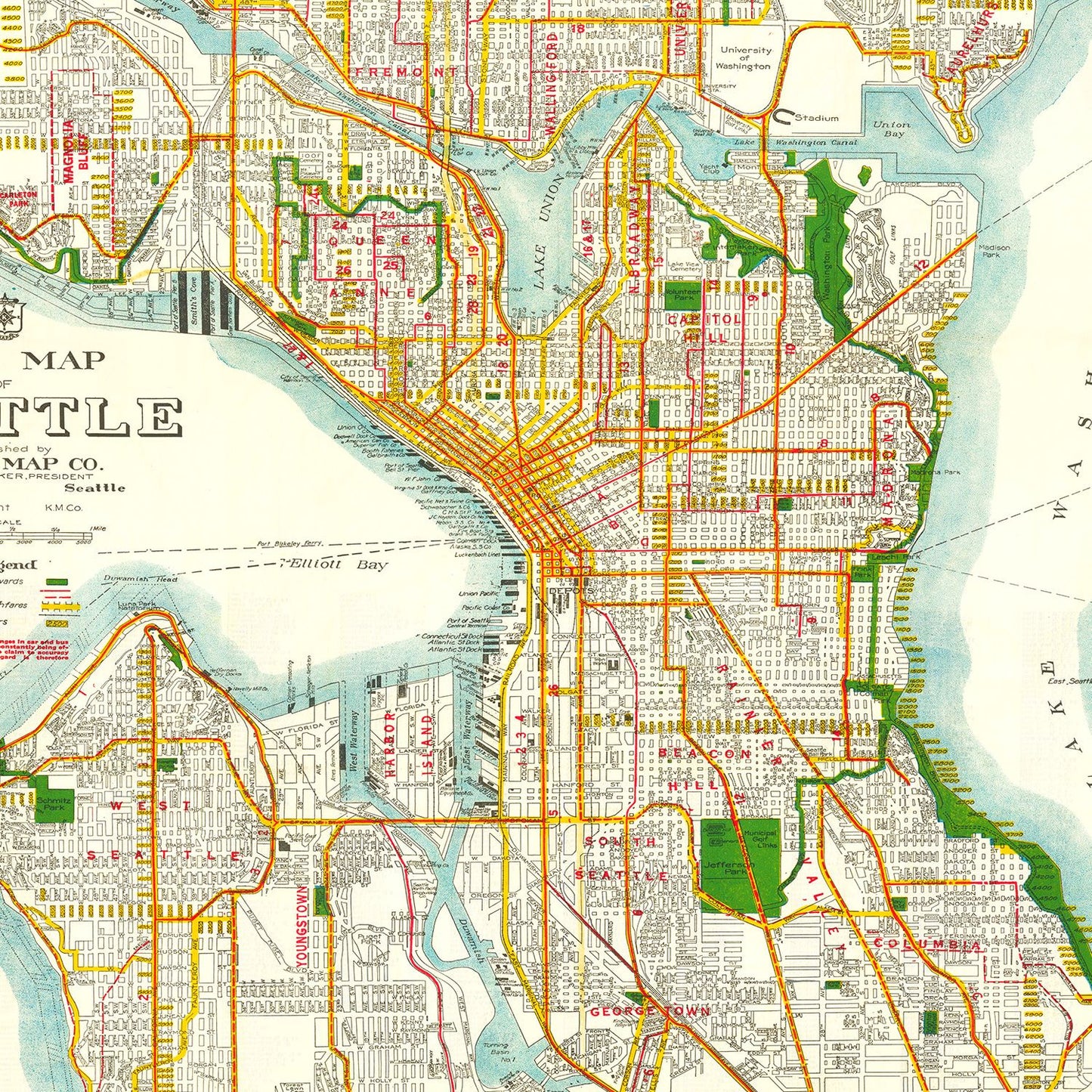Vintage Map of Seattle, Washington, 1929
