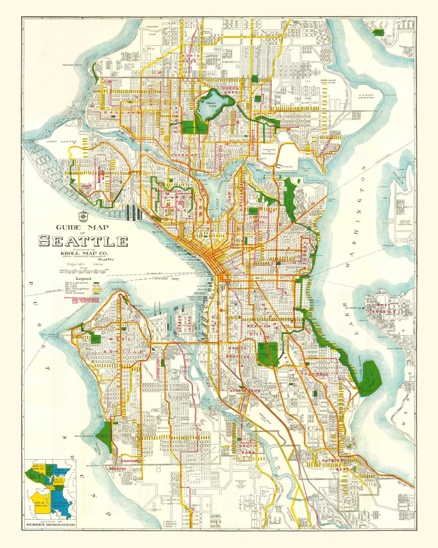 Vintage Map of Seattle, Washington, 1929