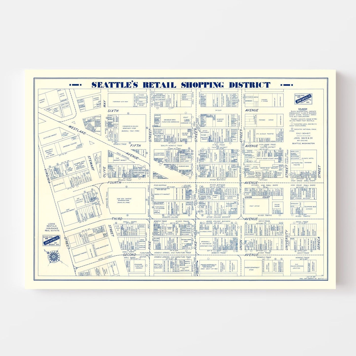 Vintage Map of Seattle, Washington, 1930