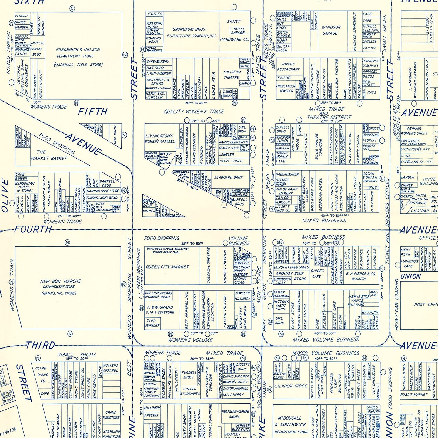 Vintage Map of Seattle, Washington, 1930
