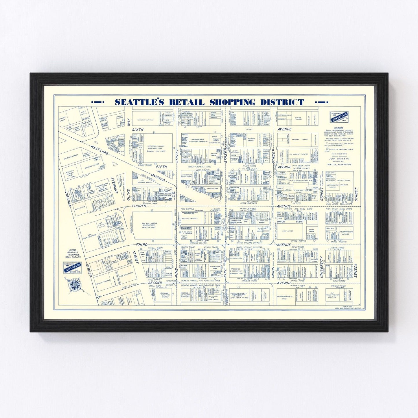 vintage map of Seattle, Washington, 1930