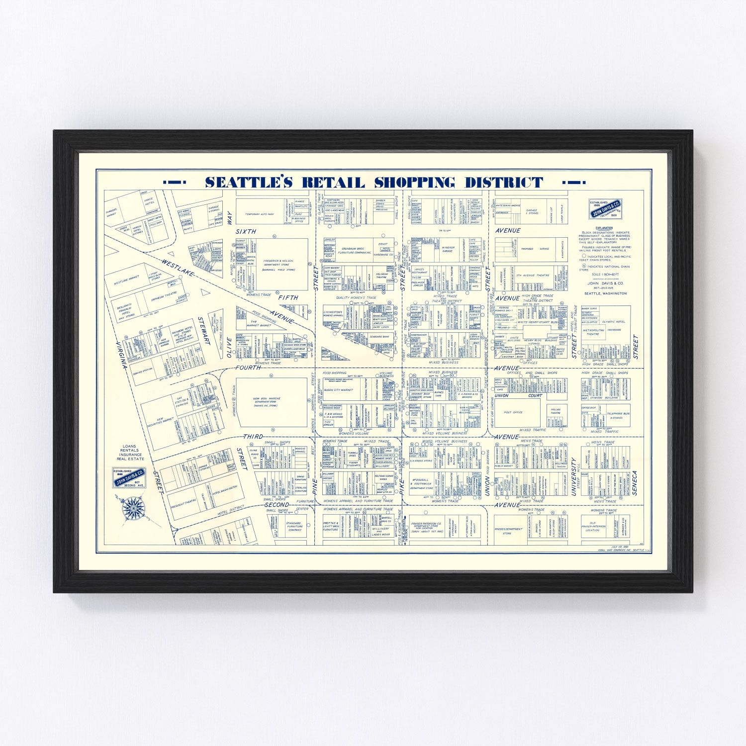 vintage map of Seattle, Washington, 1930