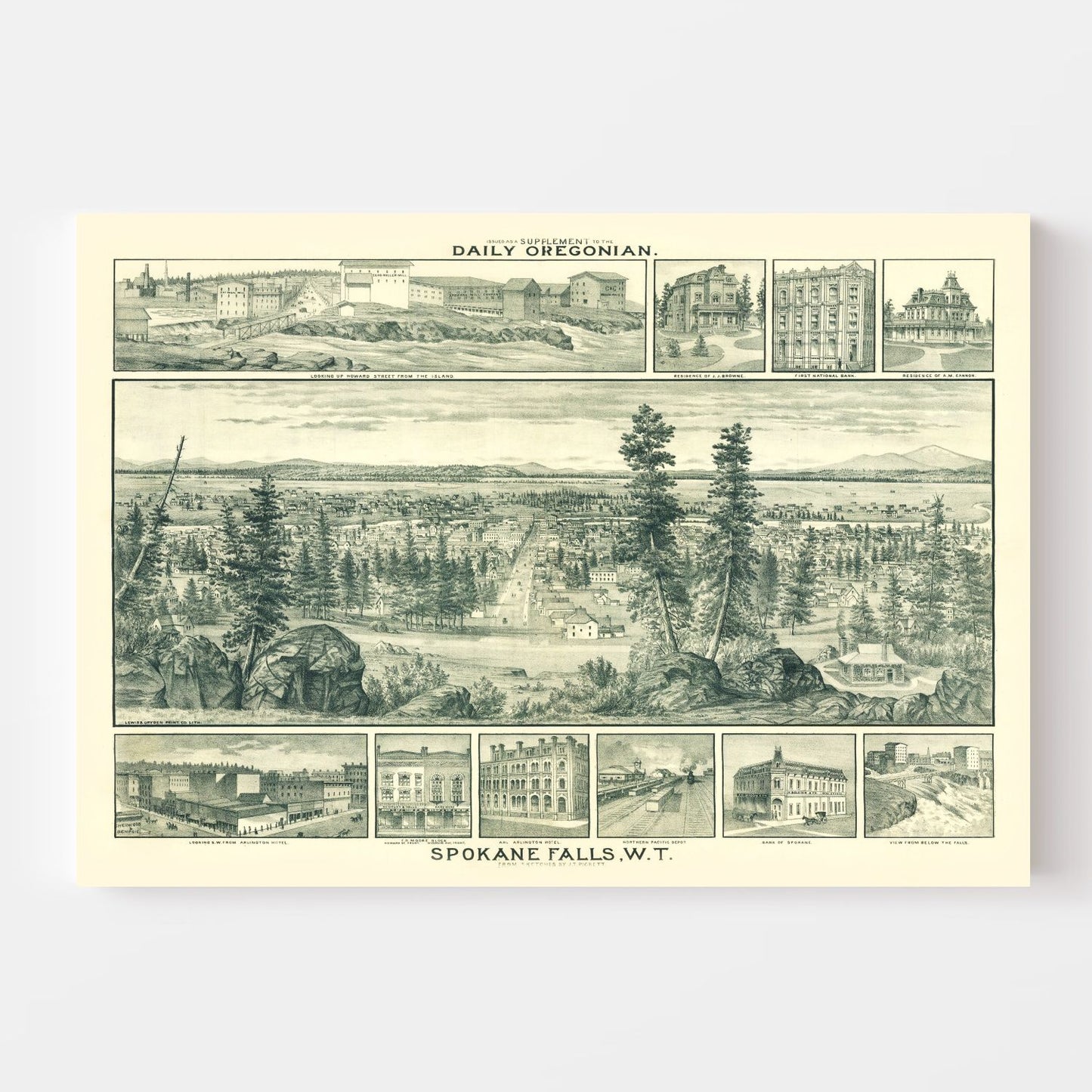 Vintage Map of Spokane Falls, Washington, 1880