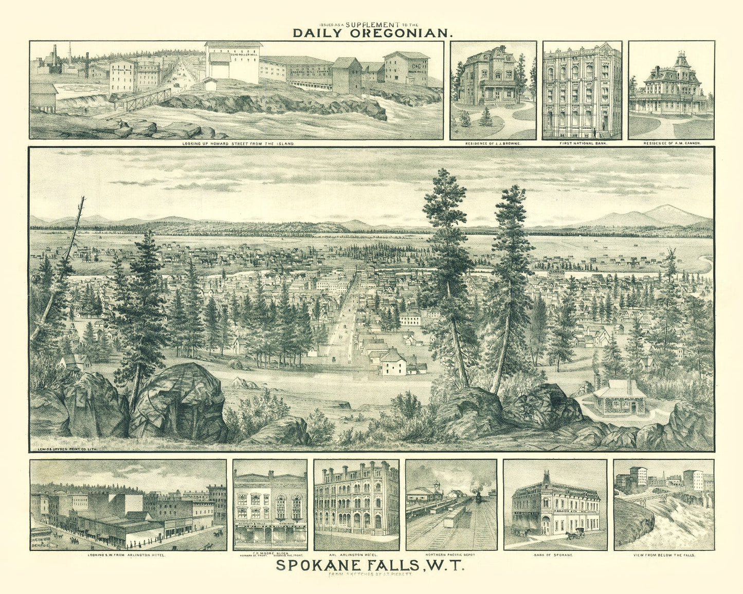 Vintage Map of Spokane Falls, Washington, 1880