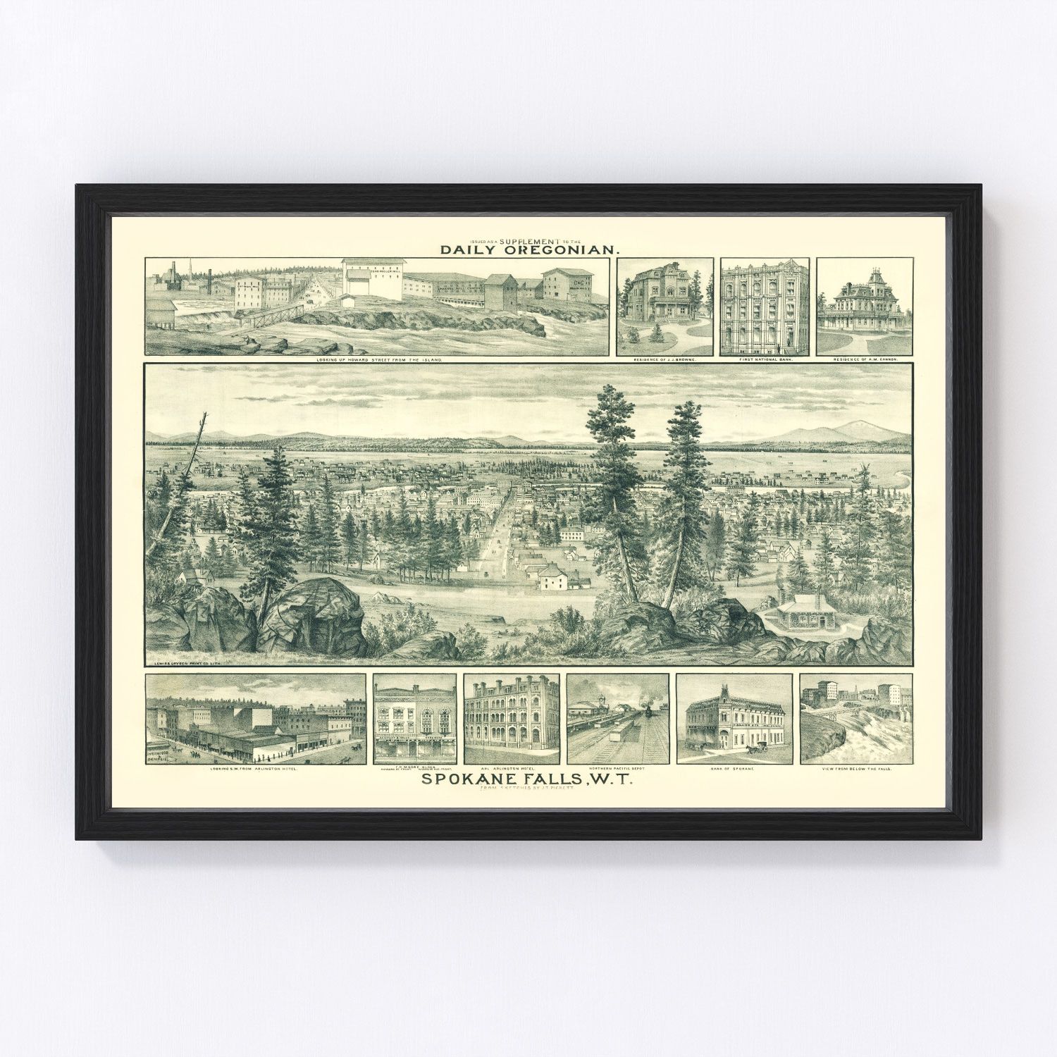 Vintage map of Spokane Falls, Washington, 1880