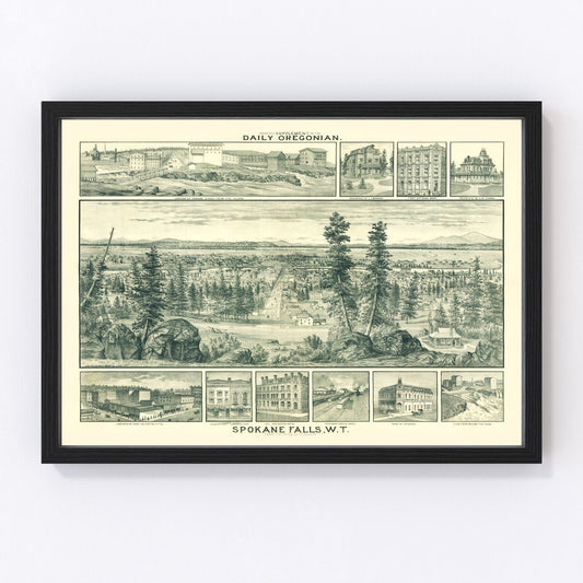 Vintage map of Spokane Falls, Washington, 1880