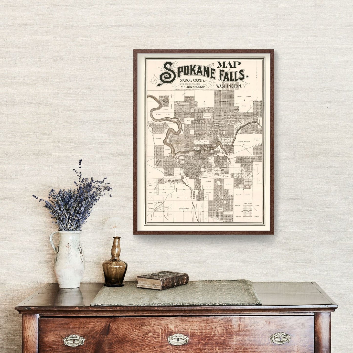 Vintage Map of Spokane Falls, Washington, 1889