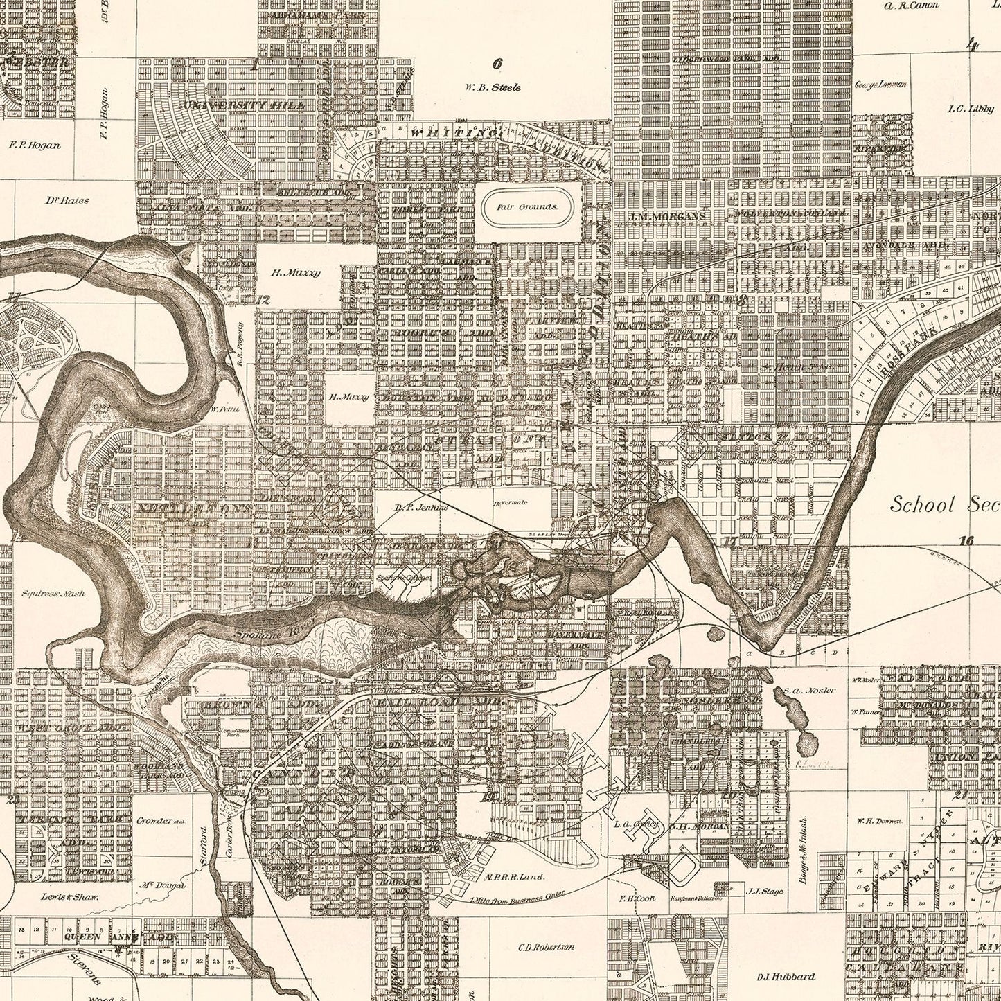 Vintage Map of Spokane Falls, Washington, 1889