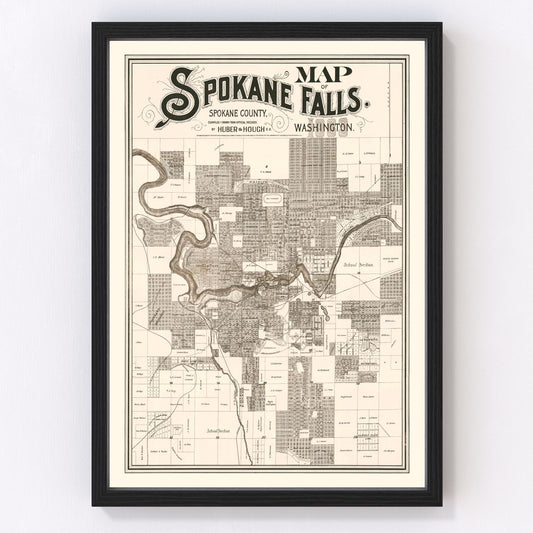 vintage map of Spokane Falls, Washington, 1889