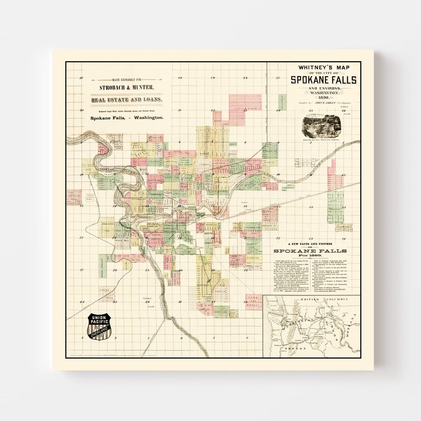 Vintage Map of Spokane Falls, Washington, 1890 III