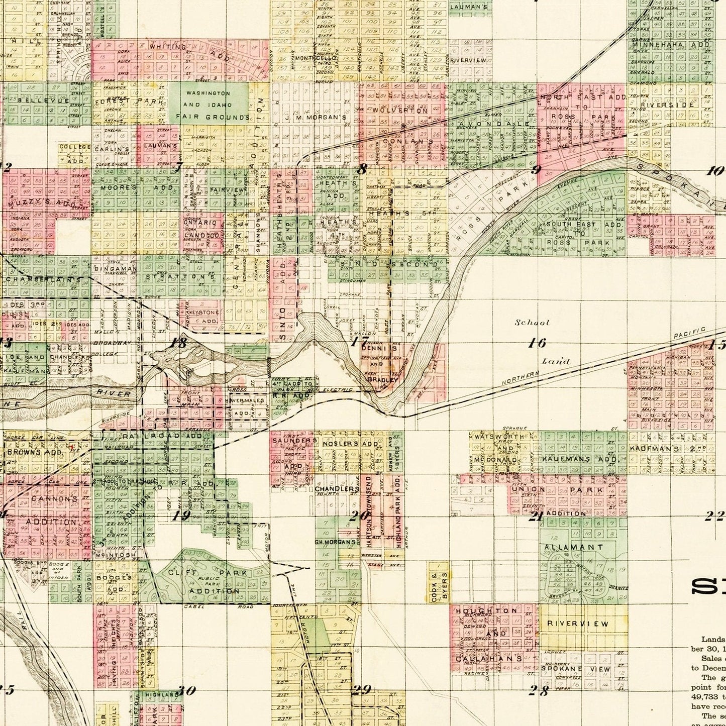 Vintage Map of Spokane Falls, Washington, 1890 III