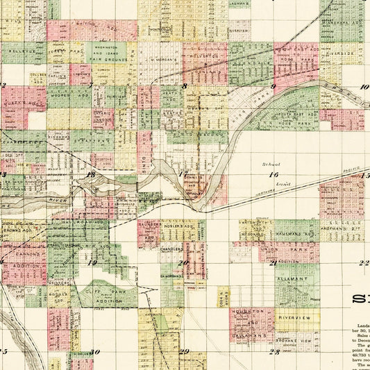 Vintage Map of Spokane Falls, Washington, 1890 III