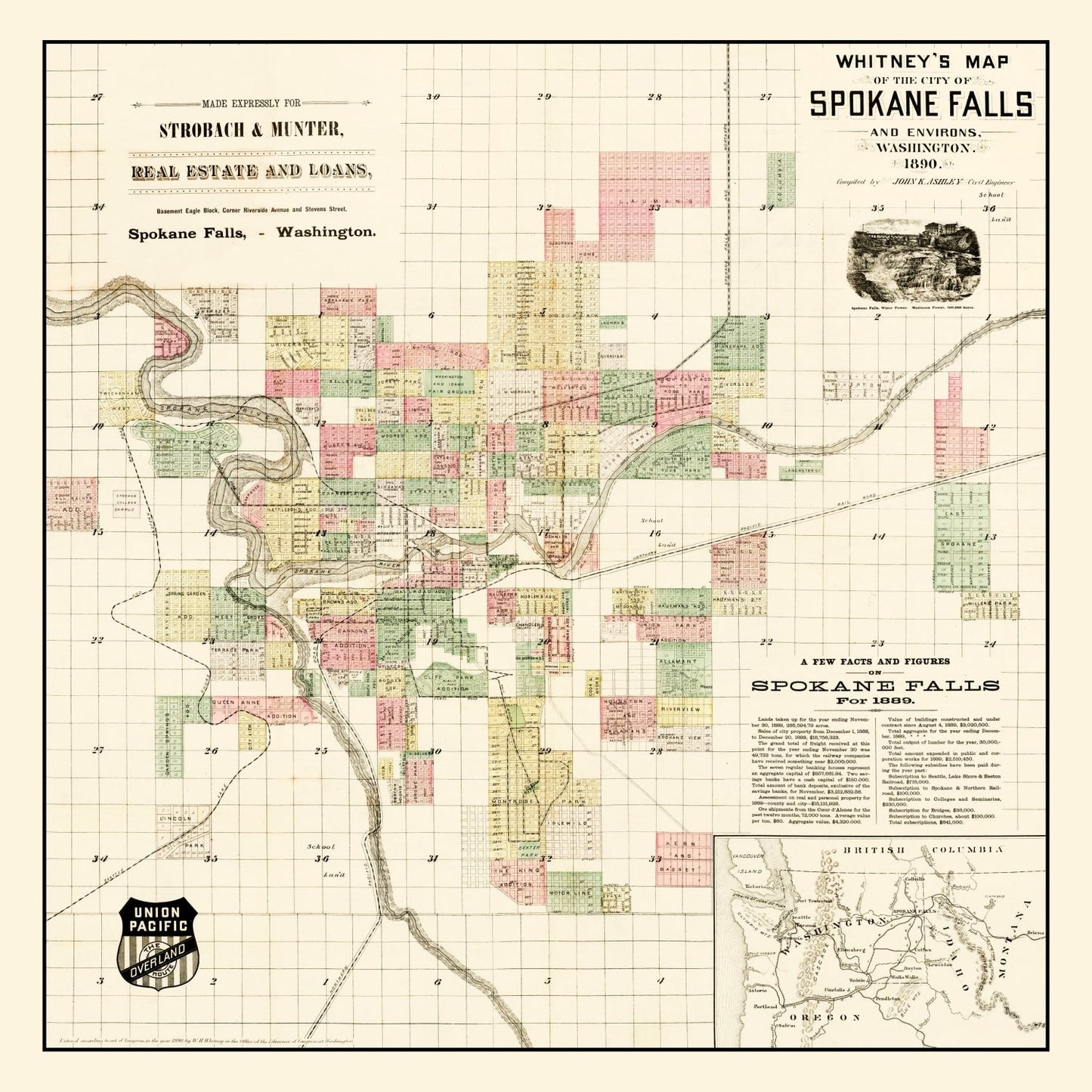 Vintage Map of Spokane Falls, Washington, 1890 III