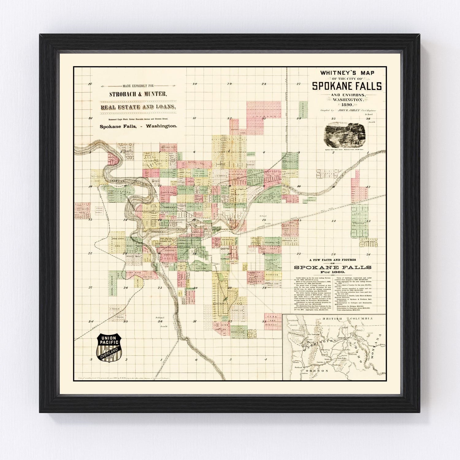vintage map of Spokane Falls, Washington, 1890