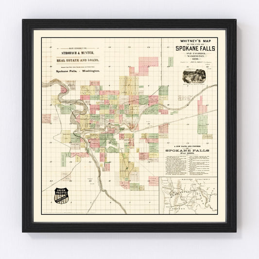 vintage map of Spokane Falls, Washington, 1890
