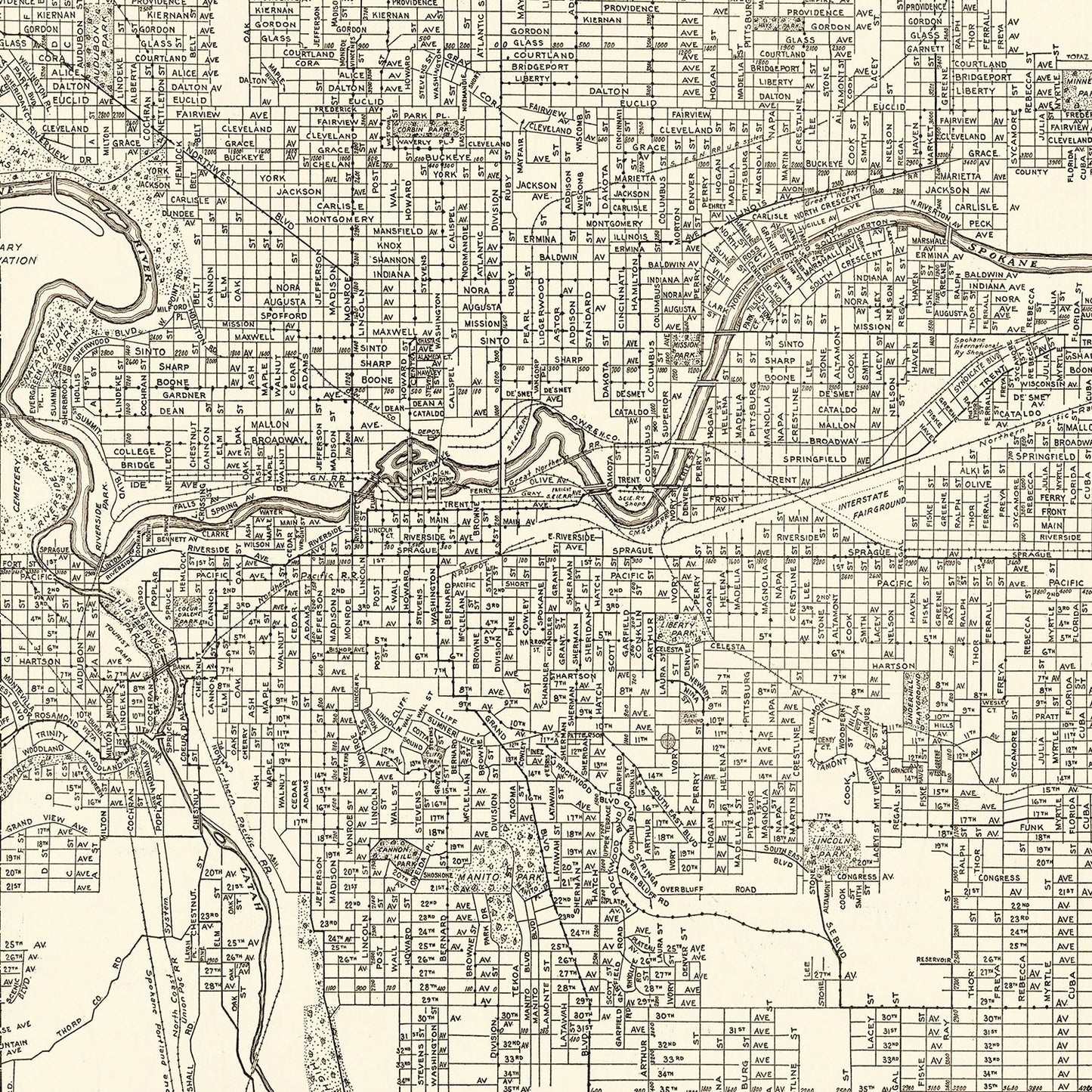 Vintage Map of Spokane, Washington, 1920