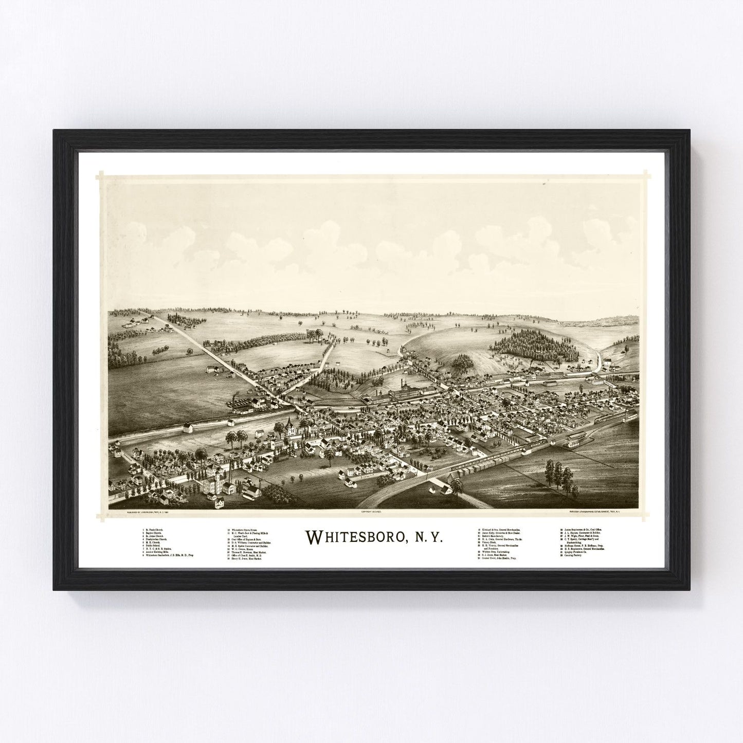 Vintage map of Whitesboro, New York, 1891 - Oneida County restored print