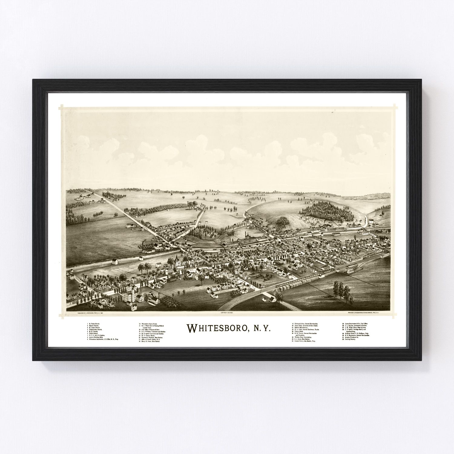 Vintage map of Whitesboro, New York, 1891 - Oneida County restored print