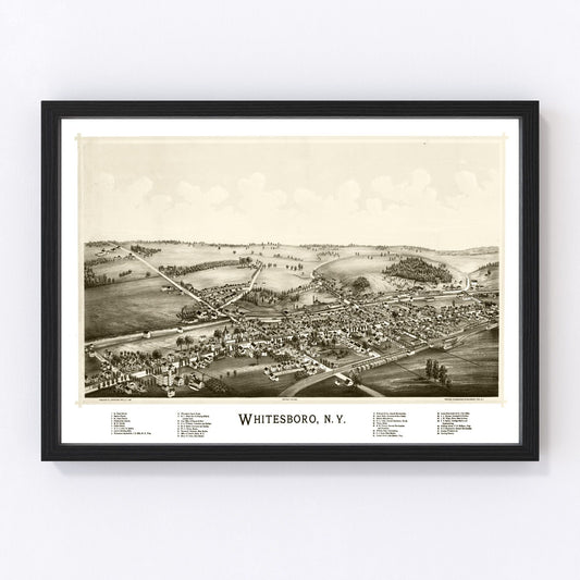 Vintage map of Whitesboro, New York, 1891 - Oneida County restored print