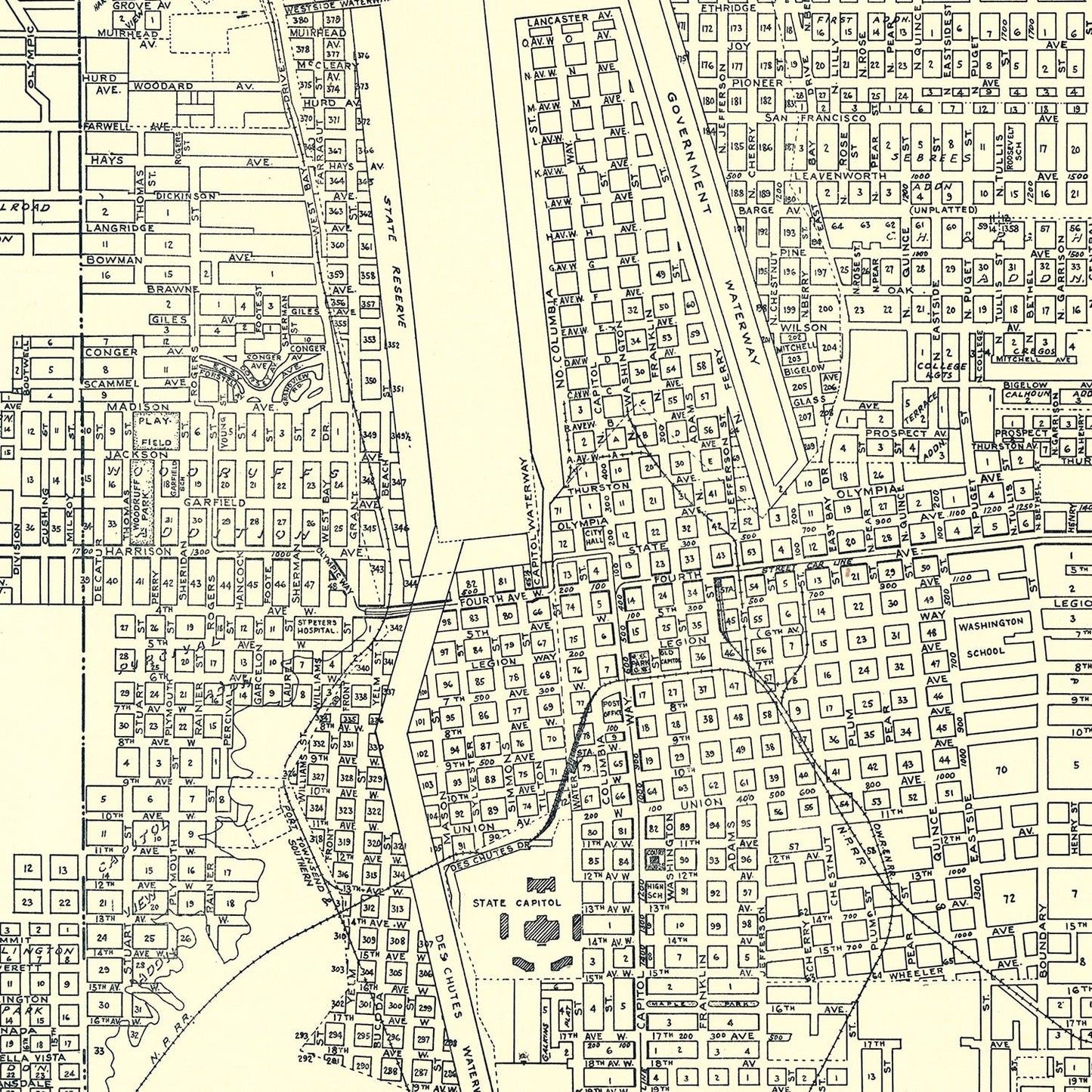 Vintage Map of Olympia, Washington, 1920