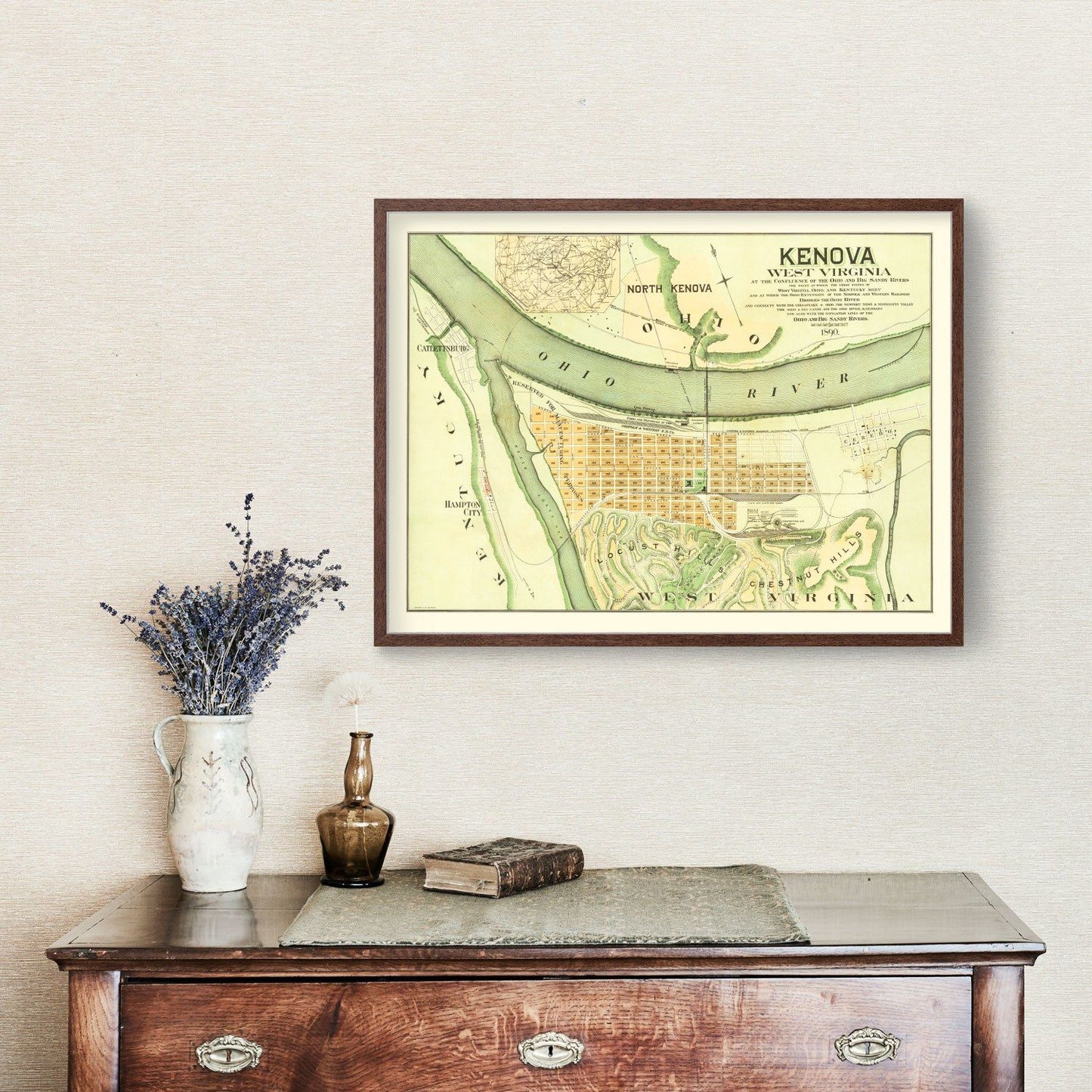 Vintage Map of Kenova, West Virginia, 1890