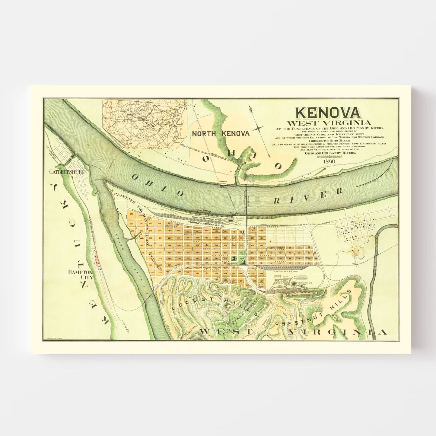 Vintage Map of Kenova, West Virginia, 1890