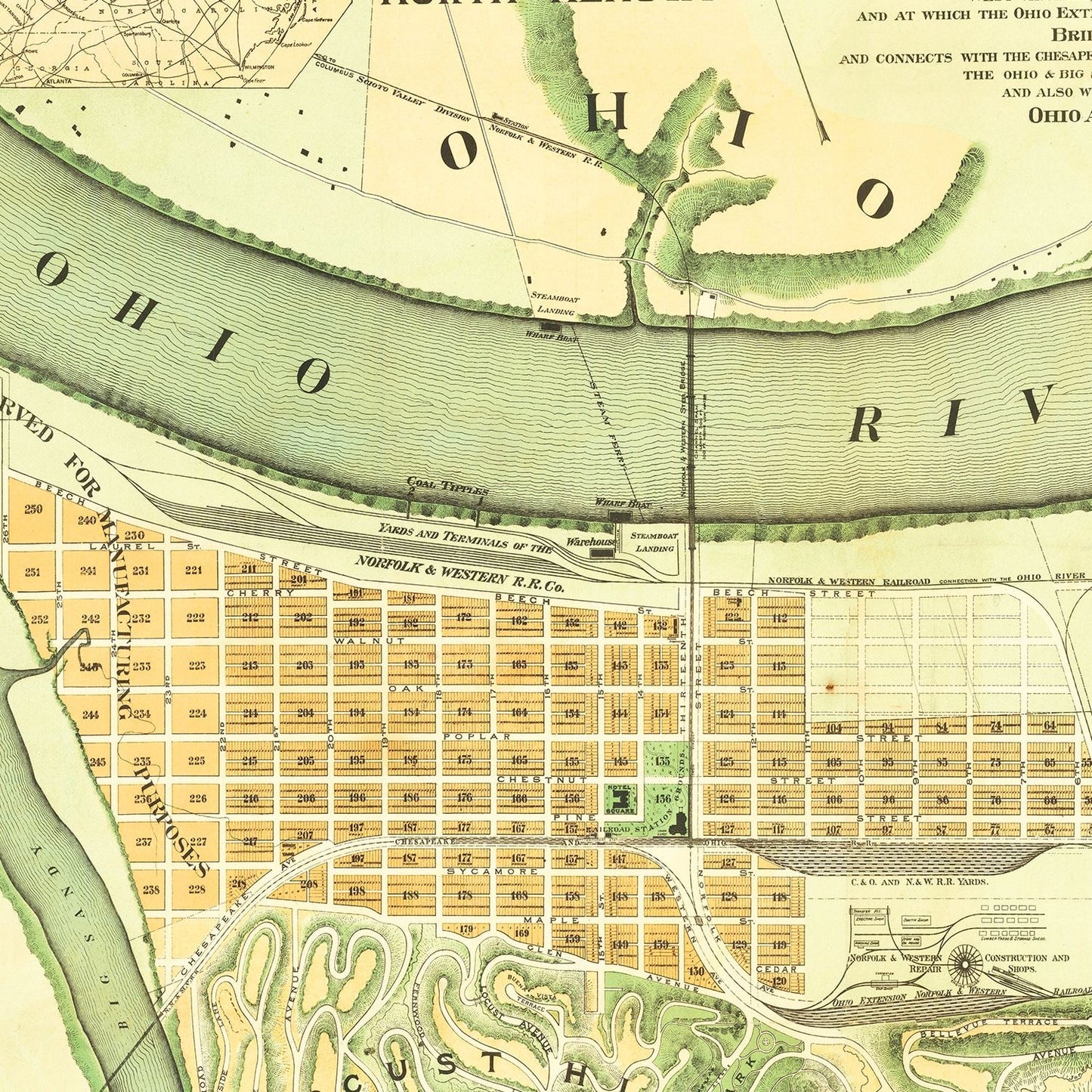 Vintage Map of Kenova, West Virginia, 1890