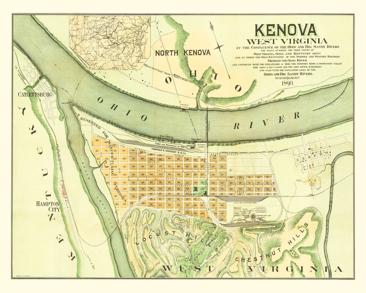 Vintage Map of Kenova, West Virginia, 1890