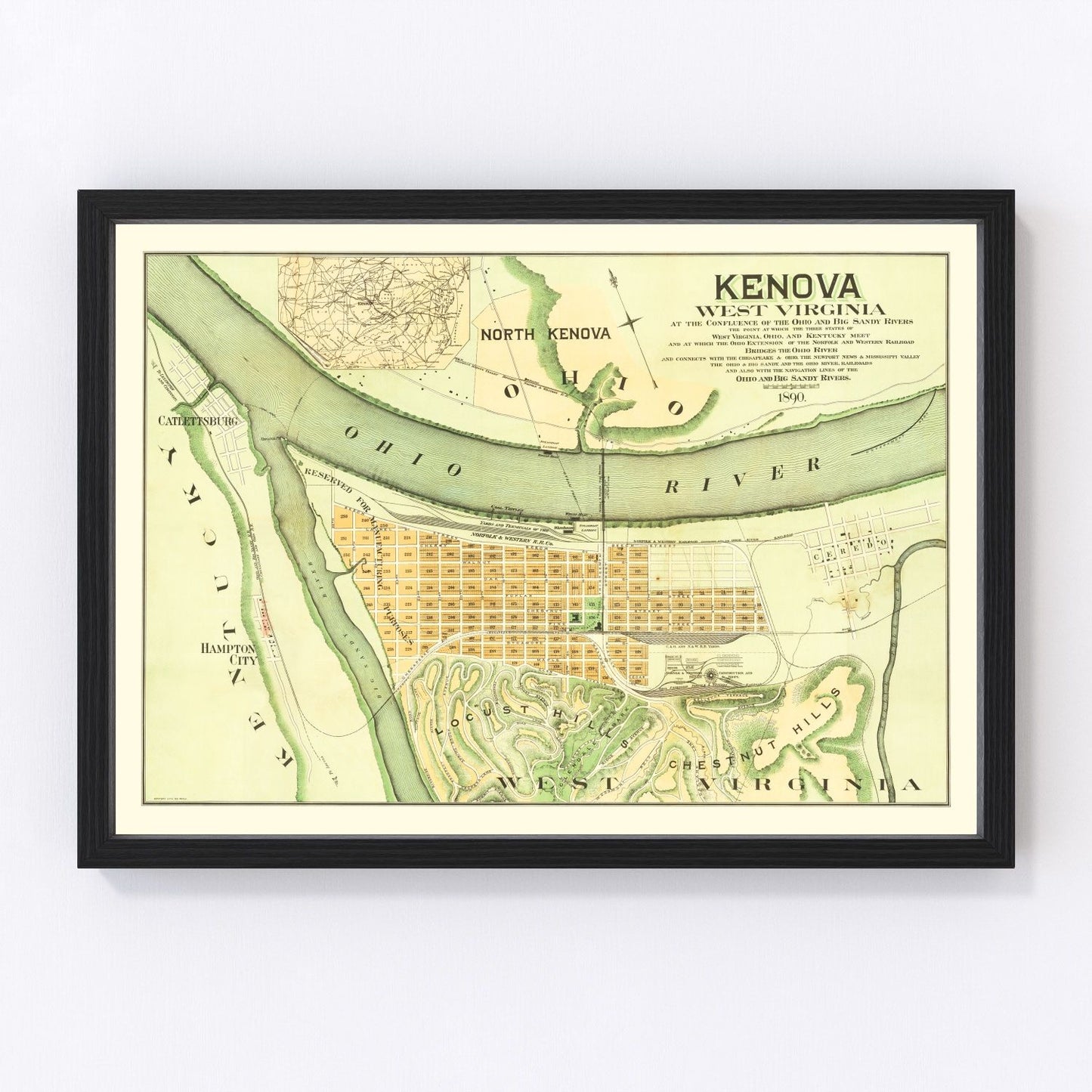 vintage map of Kenova, West Virginia, 1890