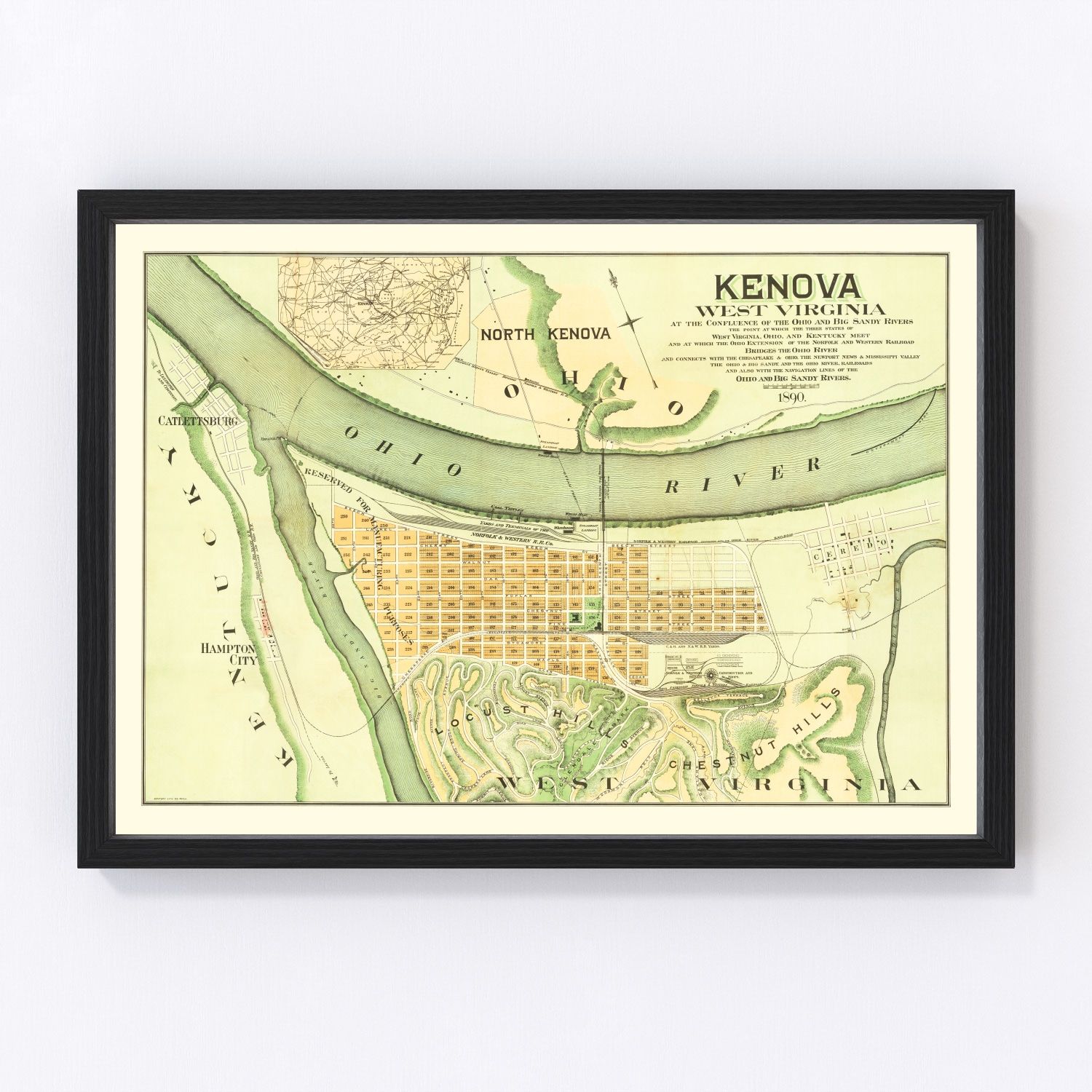 vintage map of Kenova, West Virginia, 1890