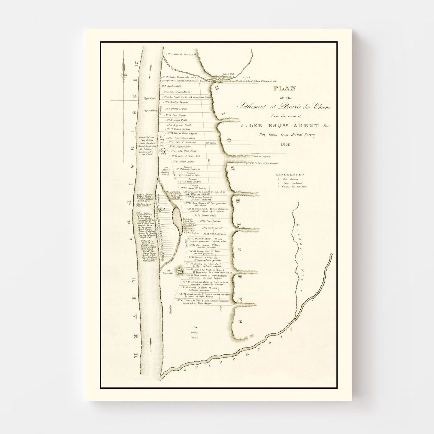 Vintage Map of Prairie du Chien, Wisconsin, 1834