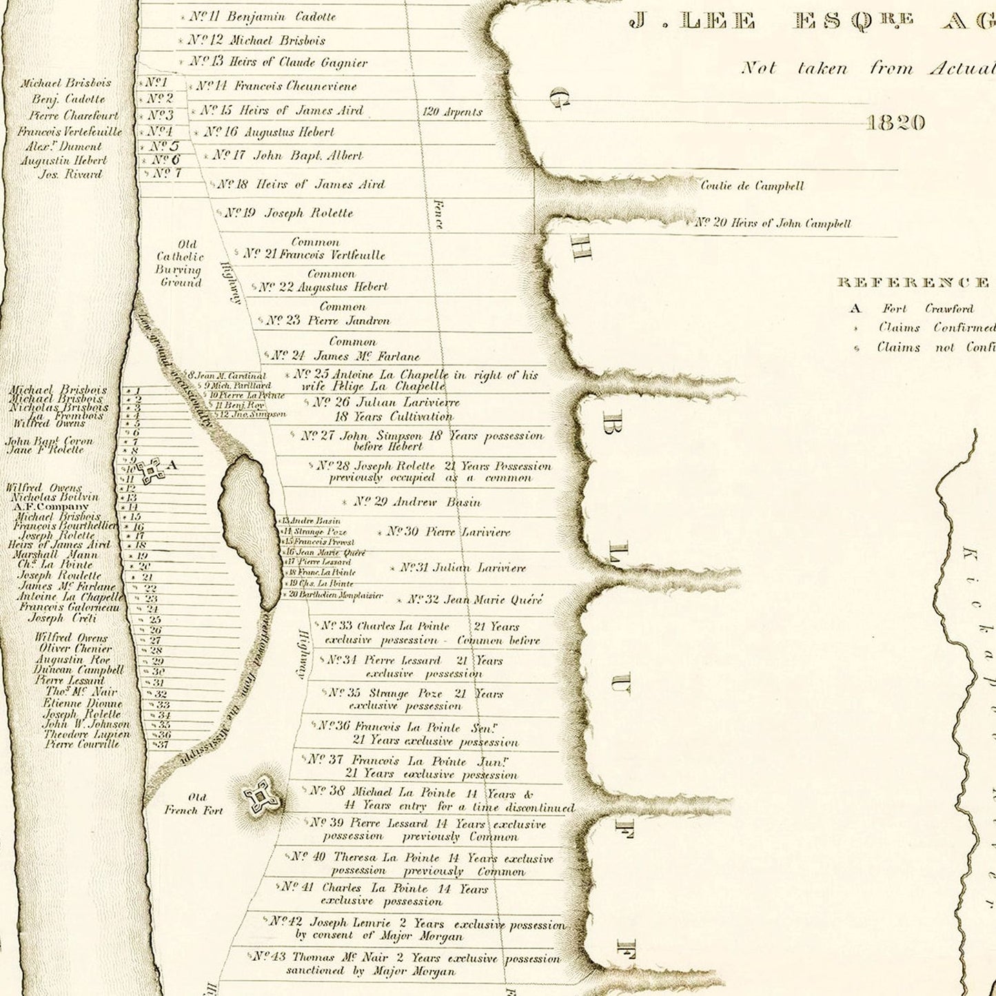 Vintage Map of Prairie du Chien, Wisconsin, 1834